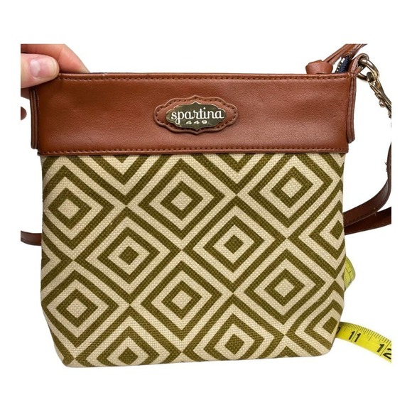 Spartina 449 Geometric Green/ Cream Leather and Linen Crossbody Bag with Wallet - Picture 3 of 9